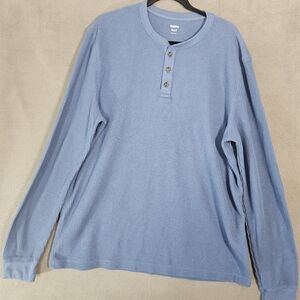 Sonoma Womens XXL Tall Henley Waffle Knit Shirt Blue Long Sleeve Top